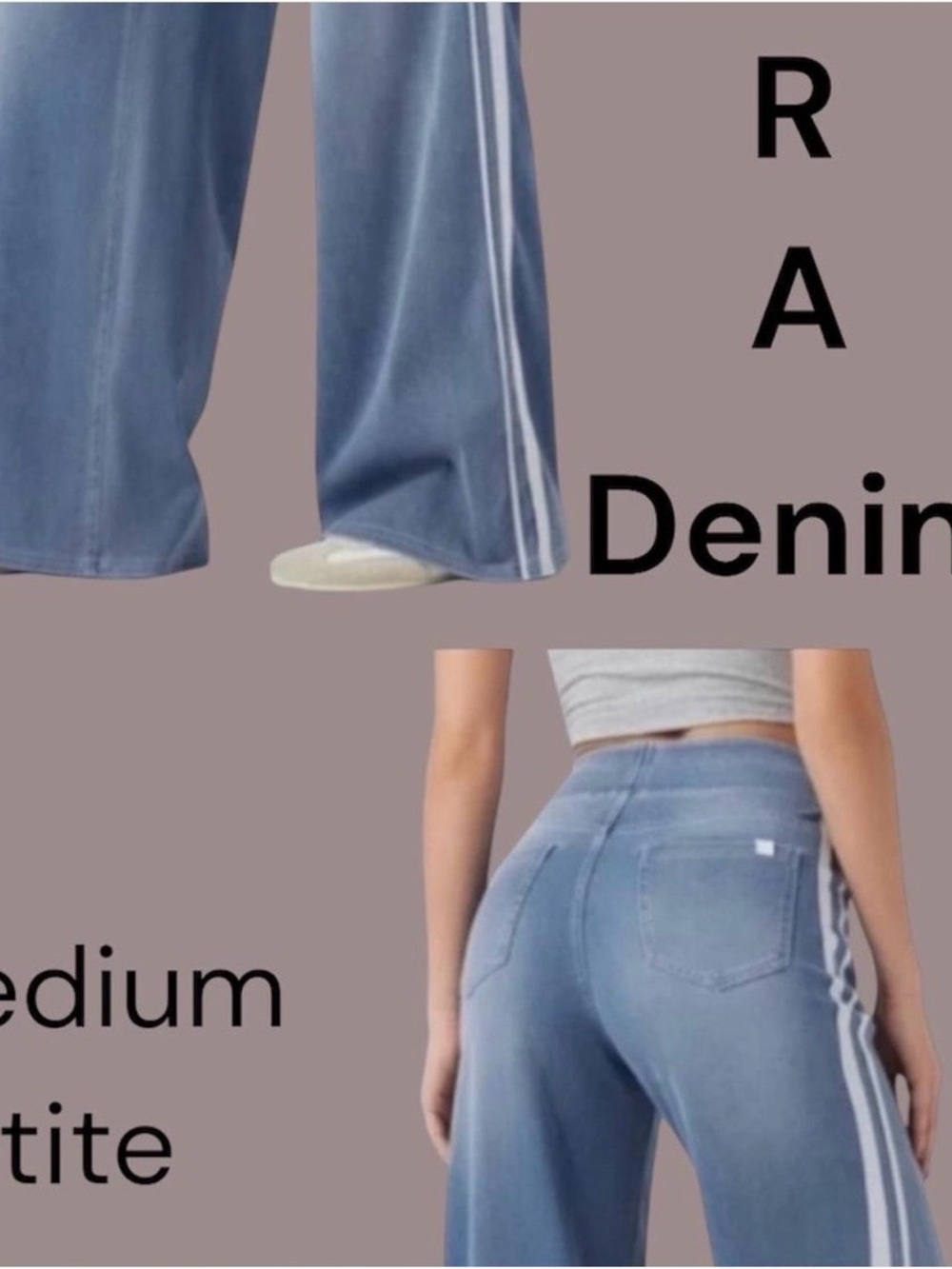 HALARA Light Blue Wide-Leg Denim Jeans with White Side Stripe Medium Petite